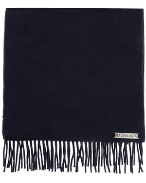 Balenciaga Cashmere Schal Mit Logo - Blau