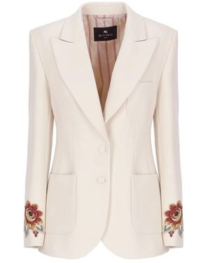 Etro Cool Wollen Jas Met Borduursel - Wit