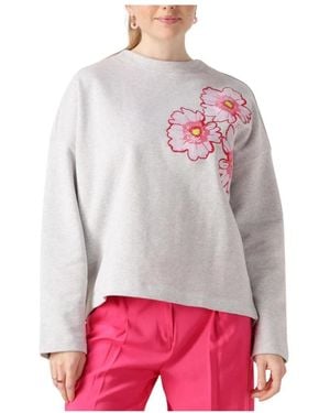 Pom Blumiger Grauer Melange Pullover - Rot