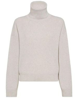 Brunello Cucinelli English Rib Turtleneck Pullover - Weiß