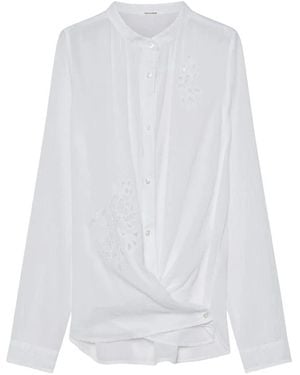 Pomandère Overhemden ,Wit ,Katoen Katoenen Voile Blouse Met Bloemenborduursel