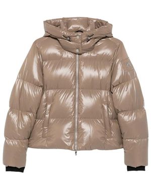 Moose Knuckles Jassen ,Leer Pufferjack Met Capuchon - Naturel