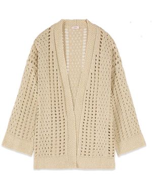 Oltre Kurze Durchbrochene Strickjacke Mit Lurex - Natur