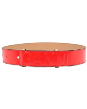 Ganni Accessoires ,Rood ,Leer Riem Met Logo