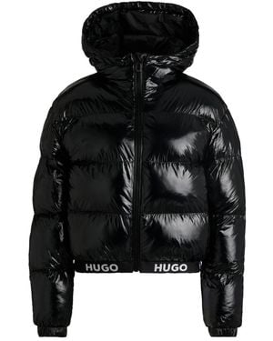 HUGO Beschichtete Jacke Mit Kapuze Und Elastischem Bund - Schwarz