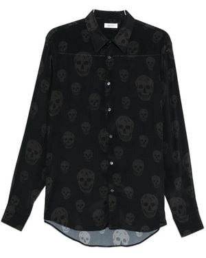 McQueen Zwarte Skull Print Overhemd Met Lange Mouwen