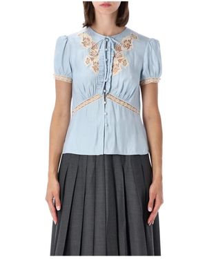 Self-Portrait Viscose Kanten Top - Blauw