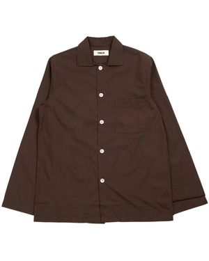 Tekla Overhemden ,Bruin ,Katoen Koffie Poplin Overhemd Met Lange Mouwen