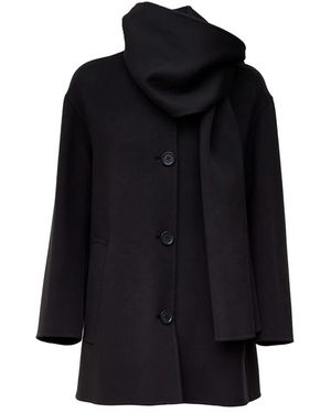 Max Mara Korte Wollen Jas Met Sjaal - Zwart