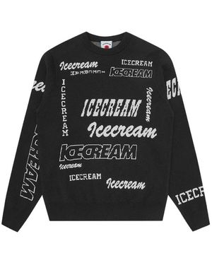 ICECREAM Hoodies & Sweatvesten ,Zwart ,Katoen Multi Logo Knit Crewneck