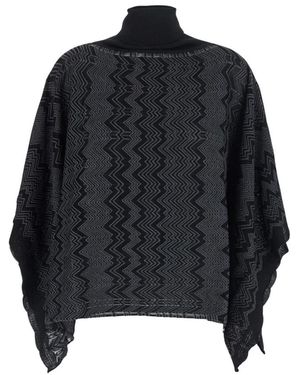 Missoni Jassen ,Zwart ,Poncho Met Hoge Kraag En Poncho Mouwen