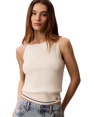 Calvin Klein Tops ,Katoen Woven Monologo Cable Knit Tank - Naturel