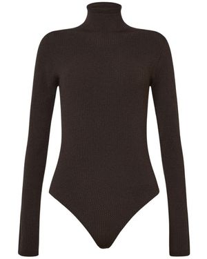 Wolford Tops ,Bruin ,Katoen Net-Effect Stretch Viscose Bodysuit - Zwart