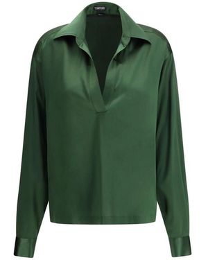 Tom Ford Overhemden ,Groen ,Satijn Stretch Zijden Shirt