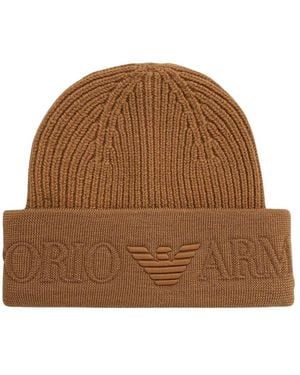 Emporio Armani Rippstrick-Mütze Aus Reiner Schurwolle - Braun
