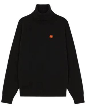 KENZO Schwarzer rollkragenpullover mit boke flower emblem
