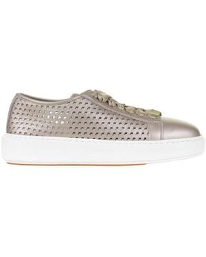 Santoni Perforated Leather Sneakers - Natur