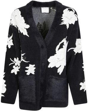forte_forte Truien & Vesten ,Zwart ,Katoen De Lotus Chenille Jacquard Cardigan