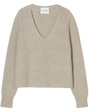 Closed Pullover Mit V-Ausschnitt Im Fischerrippenmuster - Natur