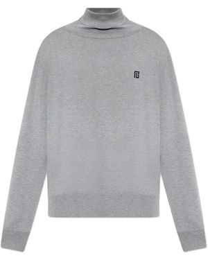 Balmain Truien & Vesten ,Grijs ,Katoen Turtleneck Met Logo