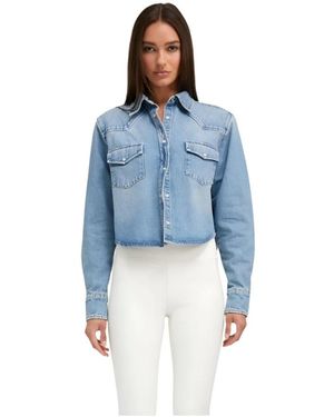 SPRWMN Overhemden ,Blauw ,Denim Paradis Denim Cropped Western Blouse Met Knopen