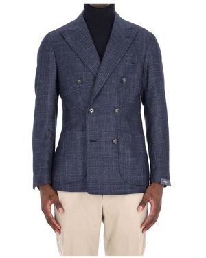 Barba Napoli Blauer Maßgeschneiderter Prince Of Wales Mantel