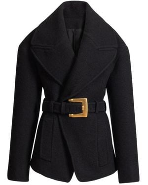 Balmain Jassen ,Zwart ,Wol Geknoopte Wollen Mantel