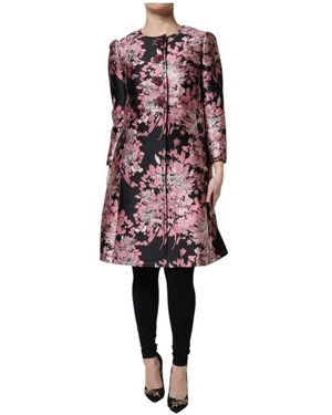 Dolce & Gabbana Blumen Brokat Trenchcoat Knopfverschluss - Rot