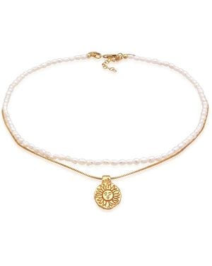 Elli Jewelry Layer Halskette Mit Süßwasserperlen Und Sonnenanhänger - Mettallic