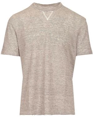 Fedeli Super Linnen Katoen Gestreept T-Shirt - Naturel