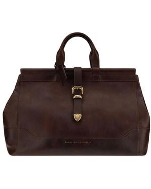 Brunello Cucinelli Luxuriöse Leder Herrentasche Elegantes Finish - Braun