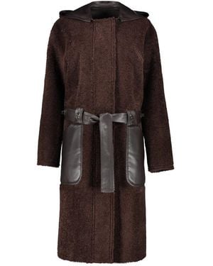 Low Classic Jassen ,Bruin ,Polyester Omkeerbare Faux Shearling Jas Met Capuchon