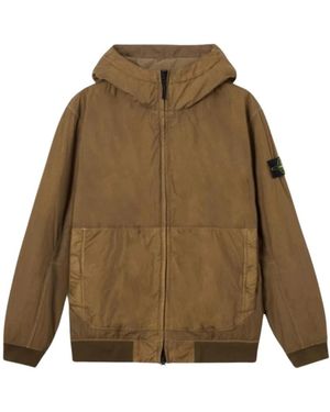 Stone Island Jassen ,Groen ,Leer Bomber Crinkle Reps Ny