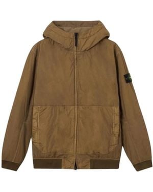 Stone Island Jassen ,Groen ,Leer Bomber Crinkle Reps Ny