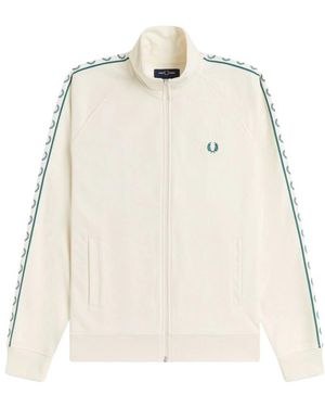 Fred Perry Hoodies & Sweatvesten ,Katoen Contrast Tape Track Jacket - Naturel