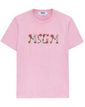 MSGM Floral Logo T-Shirt - Roze