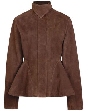Alaïa Suede Geitenleren Peplum Jas - Bruin
