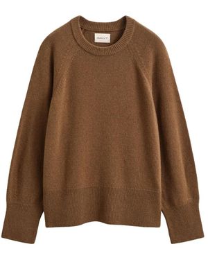 GANT Truien & Vesten ,Bruin ,Wol Gebreide Trui Met Ronde Hals