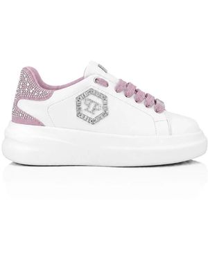 Philipp Plein Schoenen ,Wit ,Leer Low-Top Sneakers Megastar Strass