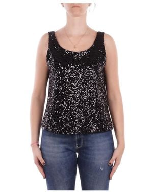 Manila Grace Tops ,Zwart ,Polyester Canotta Dettagli Con Pailettes