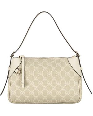 Gucci Tassen ,Leer Gg Emblem Kleine Schoudertas - Naturel