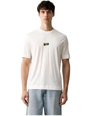 Emporio Armani Jersey T-Shirt Van Lyocellmix Met Reliëfeffect Van Een Adelaar En Logoprint - Wit