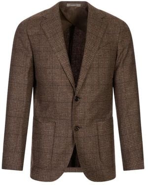 Corneliani Jassen ,Bruin ,Wol Prince Of Wales Twee-Knopen Blazer
