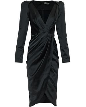 Balmain Kleedjes ,Zwart ,Leer Lange Jurk Met Schoudervullingen
