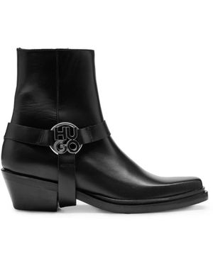 HUGO Kody Leather Ankle Boots - Black