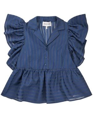 Munthe Gestreiftes Top Mit Rüschen-Details - Blau