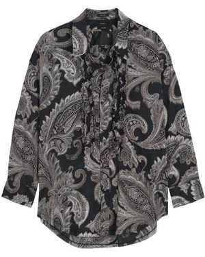 R13 Overhemden ,Zwart ,Katoen Shredded Seam Ruffle Shirt - Grijs