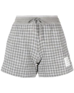 Thom Browne Korte Broeken ,Grijs ,Tweed Grijs Geruite Tweed Track Shorts