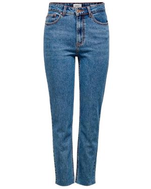 ONLY High Waist Straight Fit Jeans Mit Knopfleiste - Blau