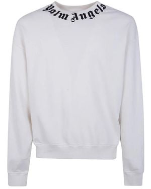 Palm Angels Hoodies & Sweatvesten ,Wit ,Katoen Neck Logo Regular Crew